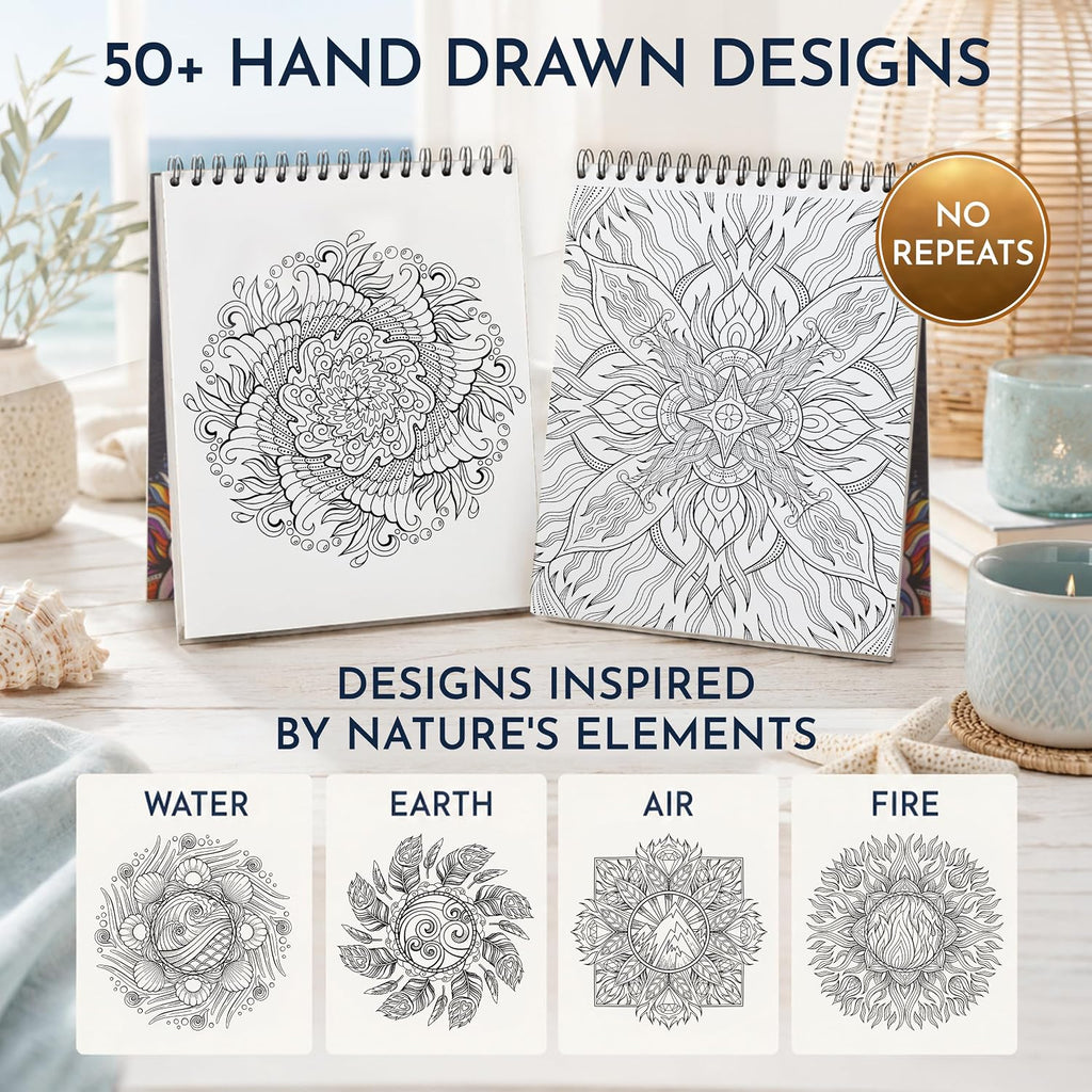 Mandala Coloring Book for Adults Spiral Bound, 50 Unique Relaxing Designs