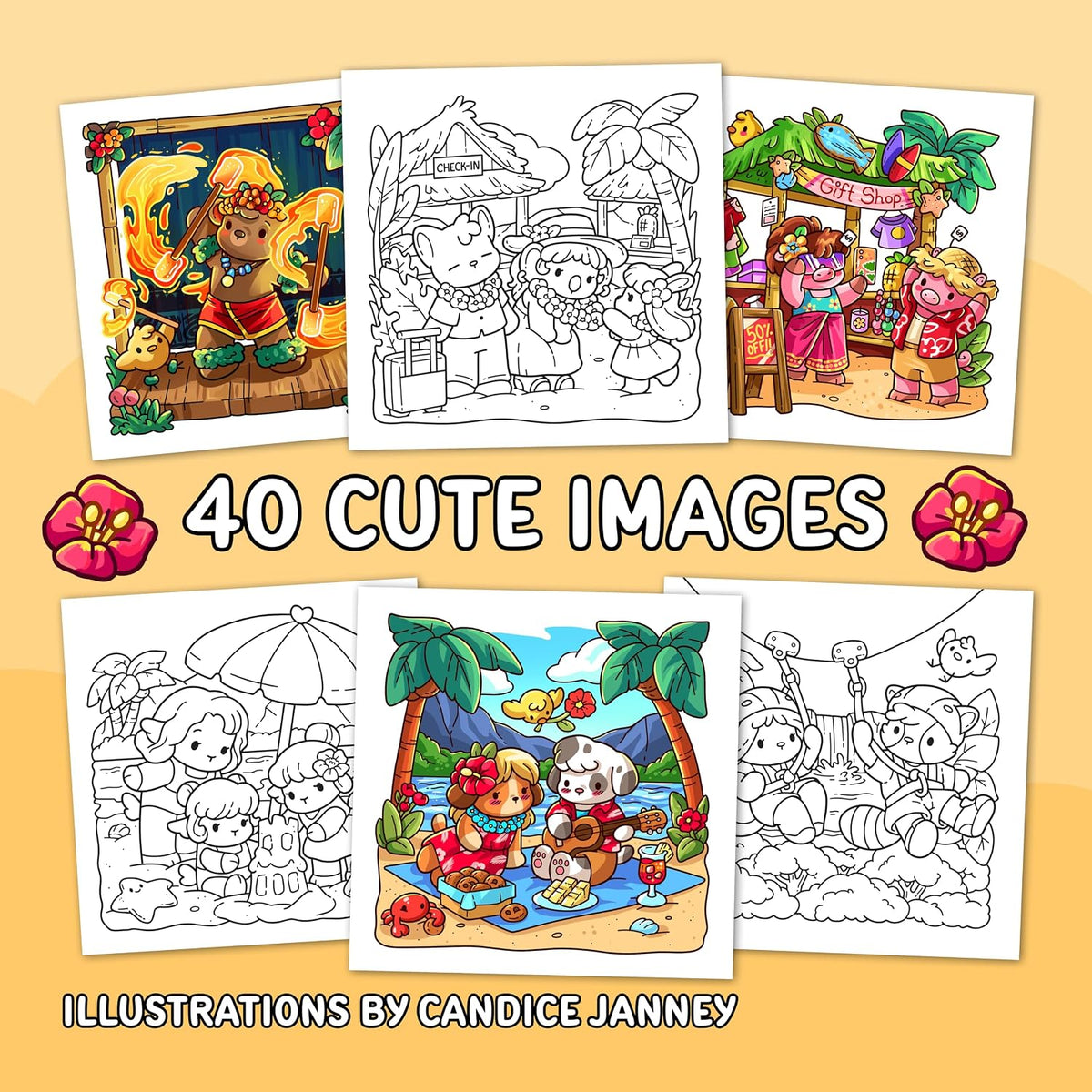Cozy Hawaii: Cute Coloring Book for Adults and Teens Easy-to-Color Tropical Scenes
