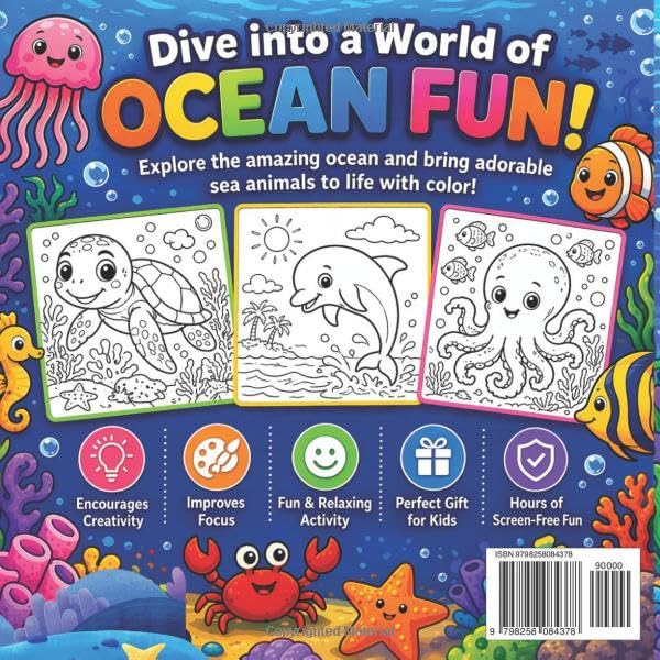 Ocean Animals Coloring Book for Kids ages 4-8: Easy & Fun Designs